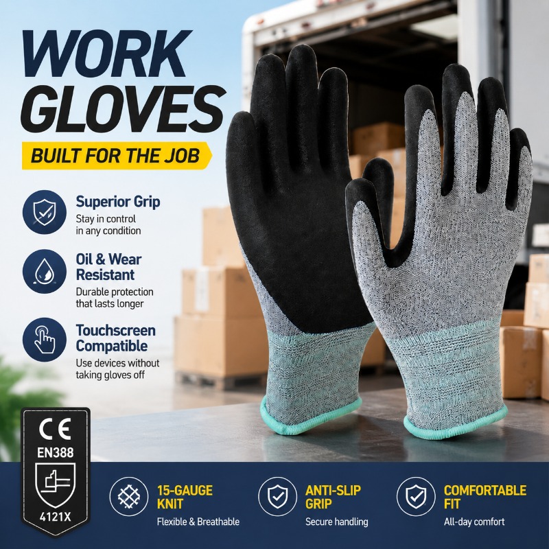 Nitrile Mechanic Glove - Gants de travail en polyester enduit